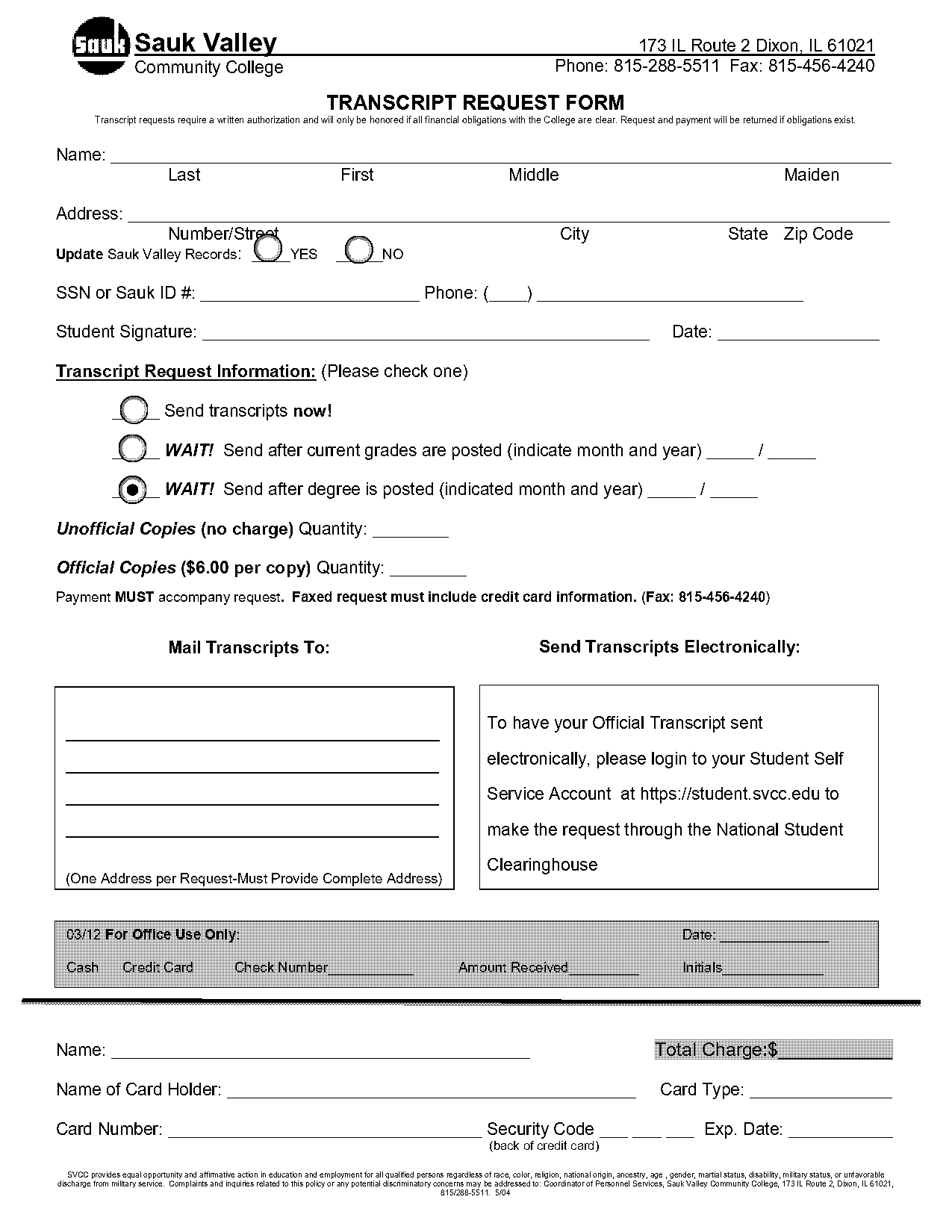 sauk valley community college transcript